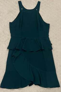 En Crème Forest Green Tiered Ruffle Sleeveless Mini Dress Size L